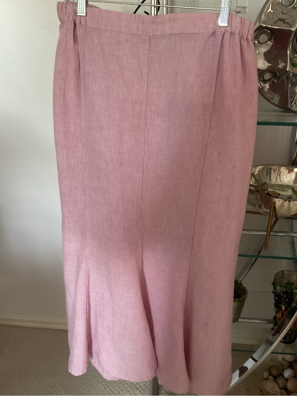 Flax Elegant Pink Linen gored Midi Skirt